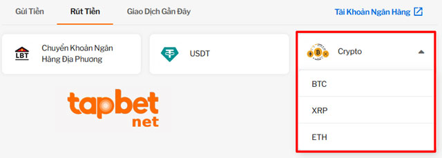 Bạn có thể rút tiền TAPTAP về các đồng BTC, ETH, XRP