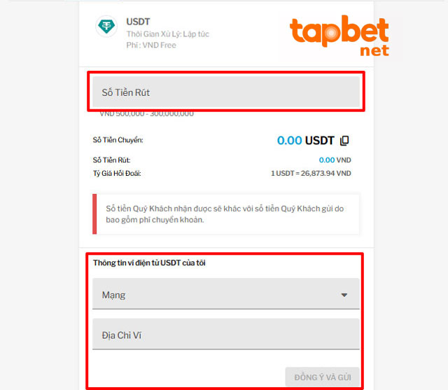 Các bước rút tiền TAPTAP qua USDT