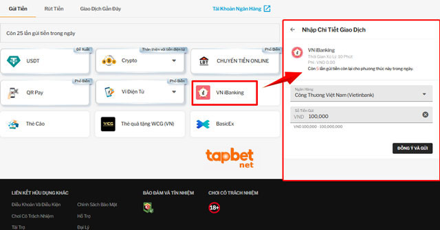 Nạp tiền TAPTAP với cổng thanh toán VN iBanking